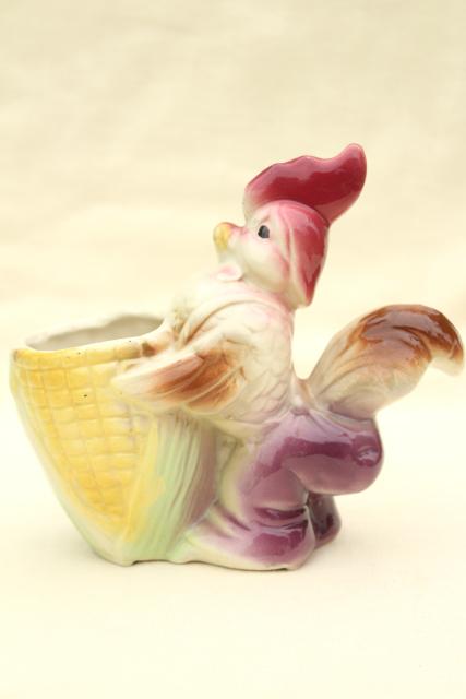 photo of vintage ceramic planter pot, painted pottery baby rooster chick puffed up w/ pride! #2