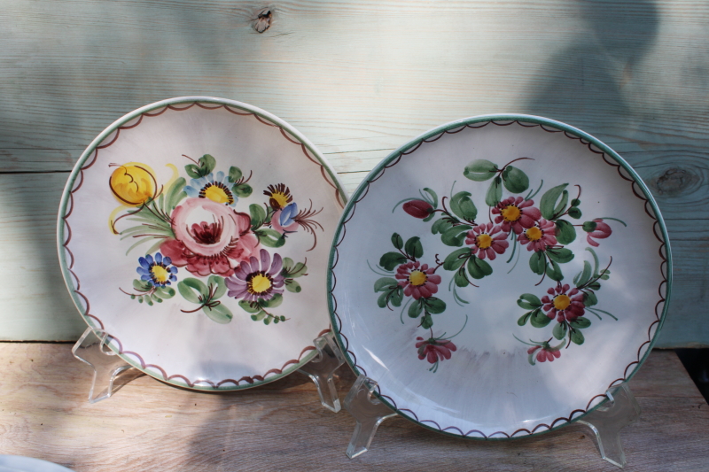 photo of vintage ceramic plates folk art hand painted florals, Ulmer Keramik backstamp #1