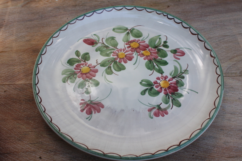 photo of vintage ceramic plates folk art hand painted florals, Ulmer Keramik backstamp #2