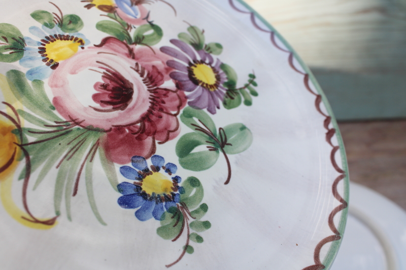 photo of vintage ceramic plates folk art hand painted florals, Ulmer Keramik backstamp #6