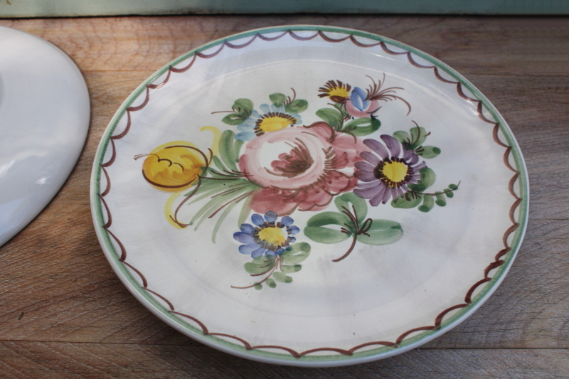 photo of vintage ceramic plates folk art hand painted florals, Ulmer Keramik backstamp #7