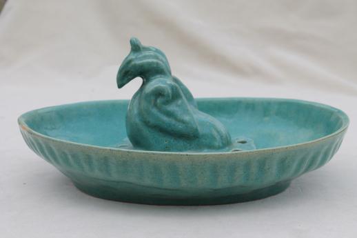 photo of vintage ceramic pottery flower frog and bowl, peacock or phoenix bird figural frog #6