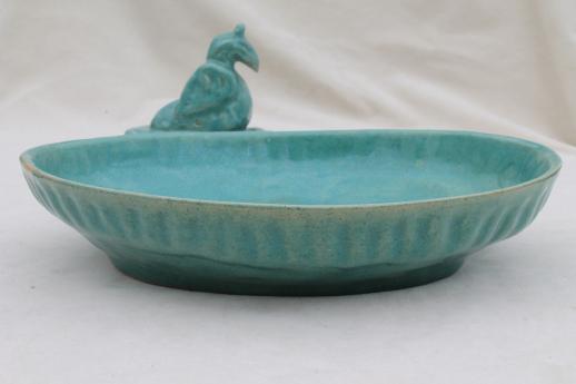 photo of vintage ceramic pottery flower frog and bowl, peacock or phoenix bird figural frog #11