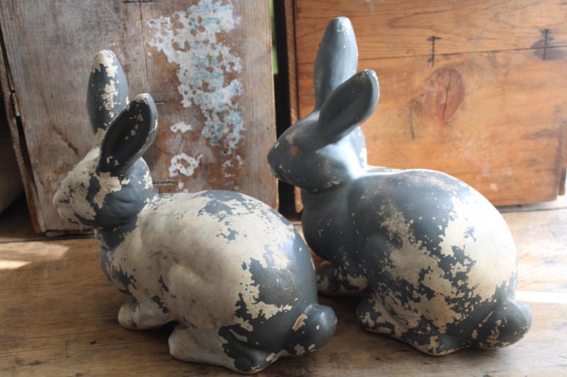 photo of vintage ceramic rabbits, shabby style Easter decor, bunny lawn ornaments garden art #4