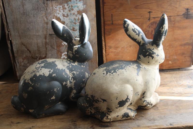 photo of vintage ceramic rabbits, shabby style Easter decor, bunny lawn ornaments garden art #5