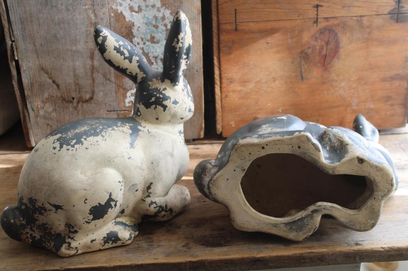 photo of vintage ceramic rabbits, shabby style Easter decor, bunny lawn ornaments garden art #6