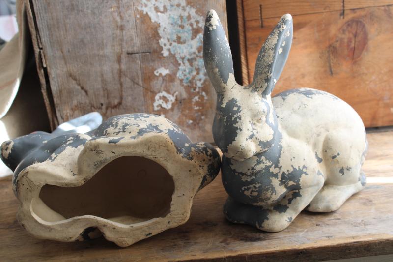 photo of vintage ceramic rabbits, shabby style Easter decor, bunny lawn ornaments garden art #7