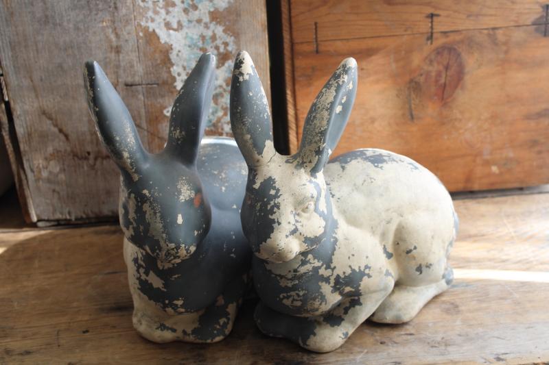 photo of vintage ceramic rabbits, shabby style Easter decor, bunny lawn ornaments garden art #8