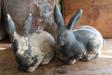 catalog photo of vintage ceramic rabbits, shabby style Easter decor, bunny lawn ornaments garden art