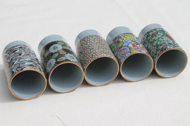 photo of vintage ceramic sake glasses, celadon blue w/ hand-painted enamel & gold #10