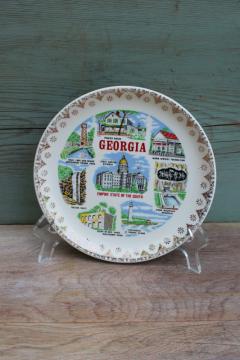 catalog photo of vintage ceramic souvenir plate, scenes of Georgia Empire State of the South