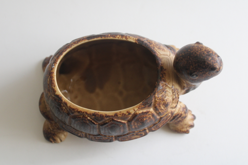 photo of vintage ceramic turtle planter pot, large brown tortoise Napco Japan Napcoware label  #2