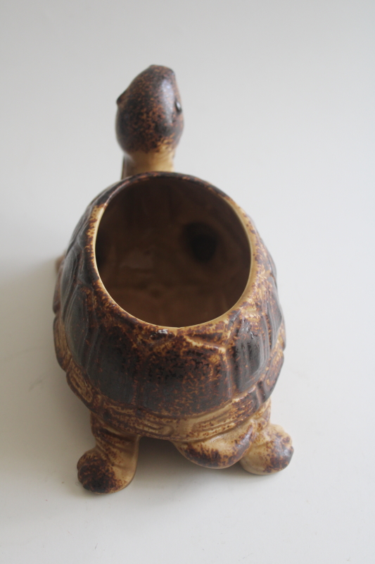 photo of vintage ceramic turtle planter pot, large brown tortoise Napco Japan Napcoware label  #3