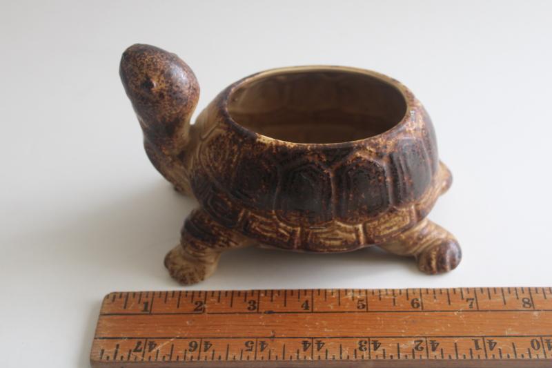 photo of vintage ceramic turtle planter pot, large brown tortoise Napco Japan Napcoware label  #5