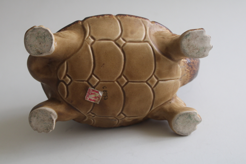 photo of vintage ceramic turtle planter pot, large brown tortoise Napco Japan Napcoware label  #6