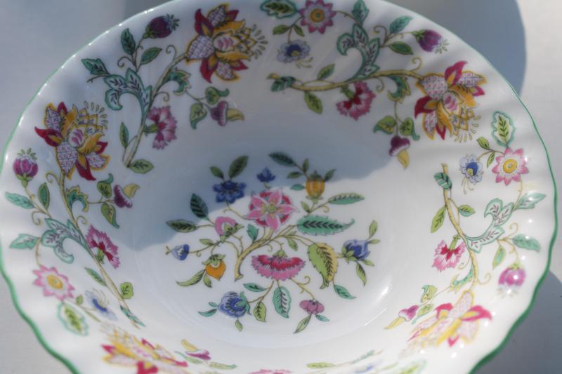 photo of vintage cereal bowls, hard to find! Minton Haddon Hall china green trim floral #2