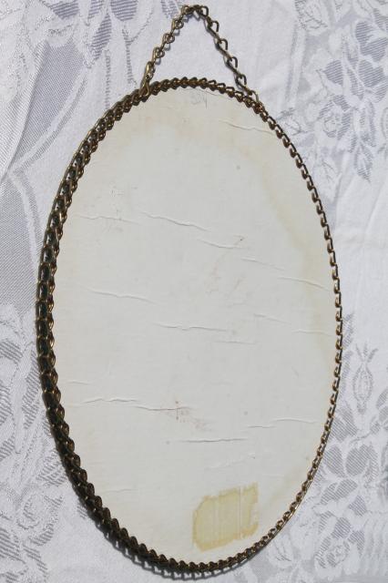 photo of vintage chain frame round picture, wall hanging flue cover w/ pretty lady portrait #4