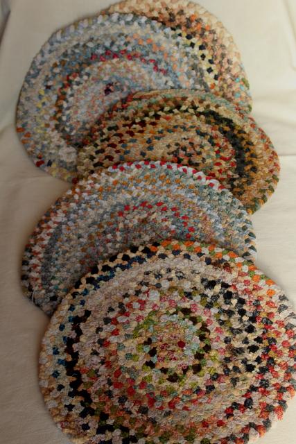 photo of vintage chair or stool seat pads, country style braided rug mats soft chenille multi colors #1