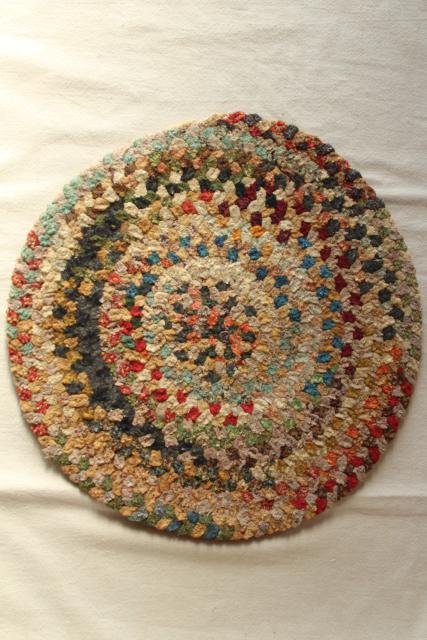 photo of vintage chair or stool seat pads, country style braided rug mats soft chenille multi colors #7