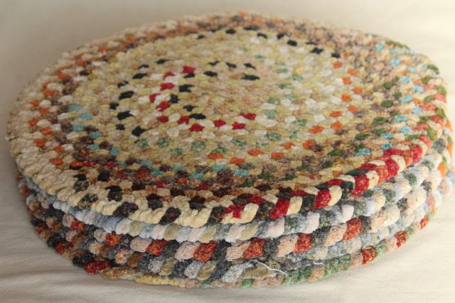 photo of vintage chair or stool seat pads, country style braided rug mats soft chenille multi colors #10