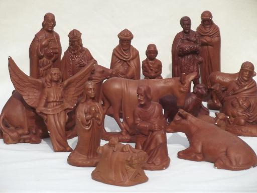 photo of vintage chalkware Nativity set, painted plaster figures for Christmas creche #1