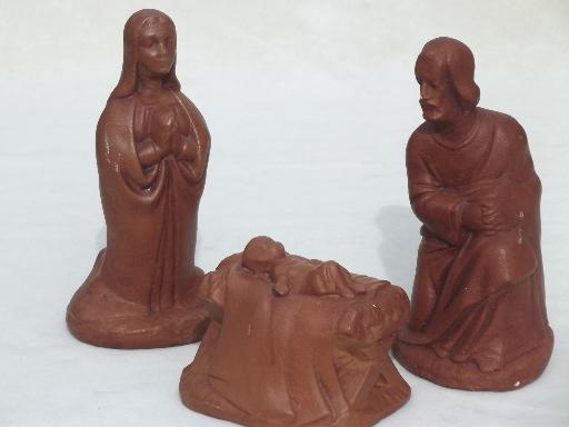 photo of vintage chalkware Nativity set, painted plaster figures for Christmas creche #2