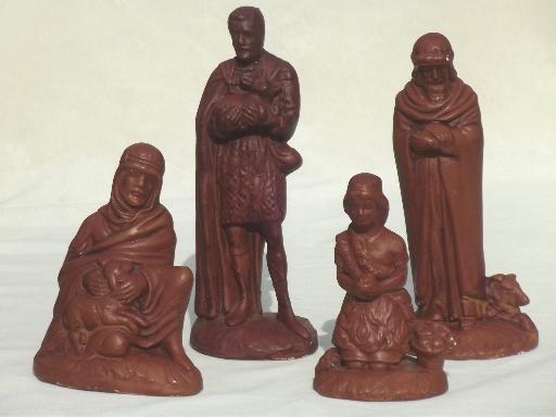 photo of vintage chalkware Nativity set, painted plaster figures for Christmas creche #7