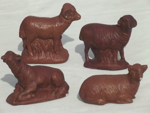 photo of vintage chalkware Nativity set, painted plaster figures for Christmas creche #8