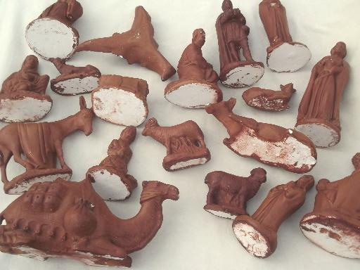 photo of vintage chalkware Nativity set, painted plaster figures for Christmas creche #9