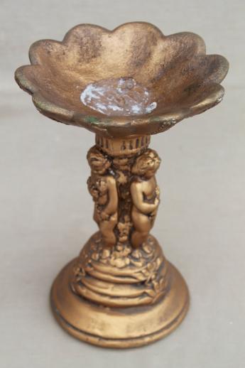 photo of vintage chalkware candle pillar w/ gold angels, country French / Italian renaissance style #5