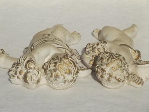 photo of vintage chalkware cherubs pair, antique gold & white sculpture wall art #6