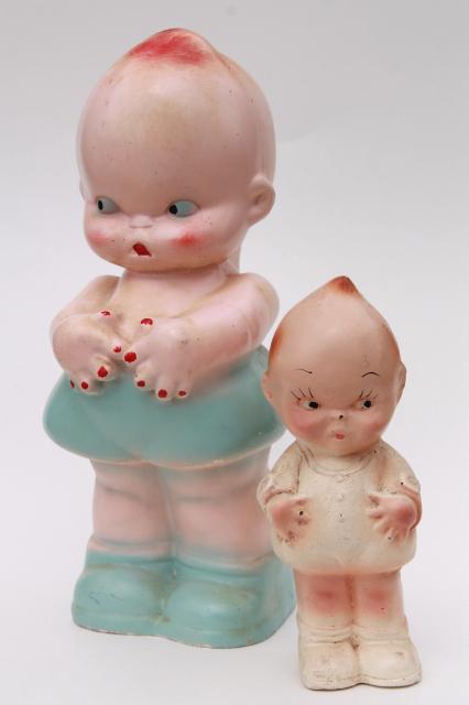 photo of vintage chalkware kewpie baby dolls, carnival prize toy kewpies large & small #1