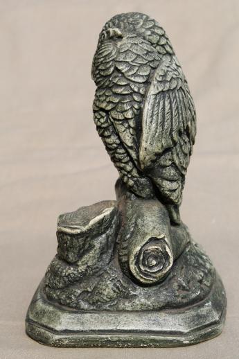 photo of vintage chalkware owls, rustic grey 'stone' gothic cemetery crypt Halloween statue #4