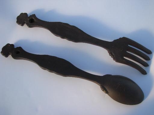 photo of vintage chalkware plaques, big fork and spoon for retro kitchen wall art #2