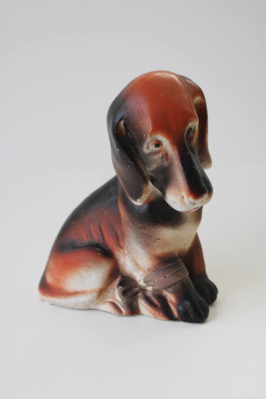 photo of vintage chalkware sad hound dog, droopy ears beagle w/ bandage #1