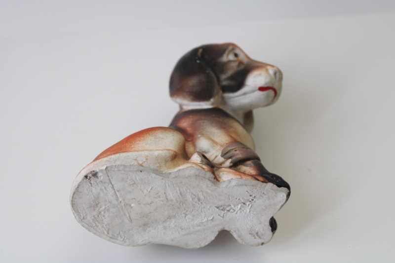 photo of vintage chalkware sad hound dog, droopy ears beagle w/ bandage #5