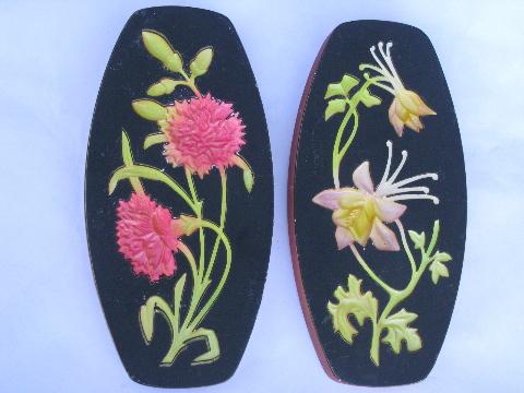 photo of vintage chalkware wall plaques, butter print flowers for the kitchen #1