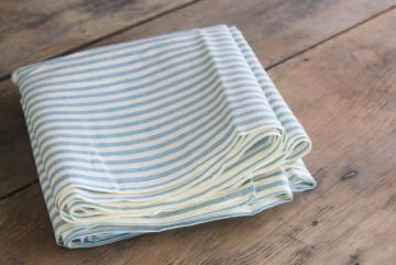 catalog photo of vintage chambray blue striped cotton shirting fabric for old fashioned work shirt or smock