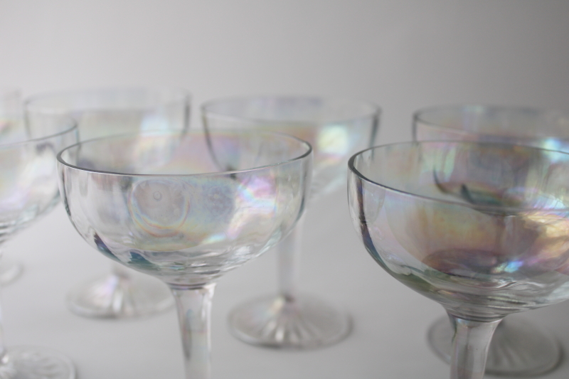 photo of vintage champagne / cocktail glasses set of 8, iridescent luster glass stemware #3
