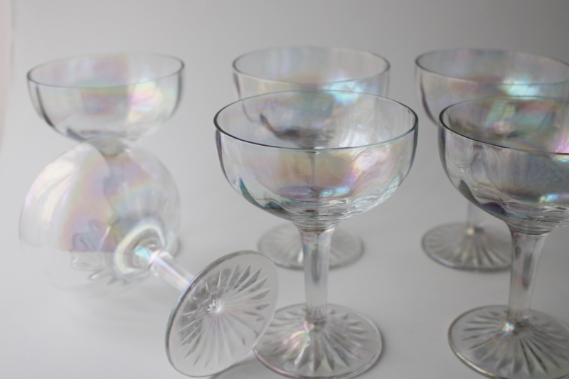 photo of vintage champagne / cocktail glasses set of 8, iridescent luster glass stemware #4
