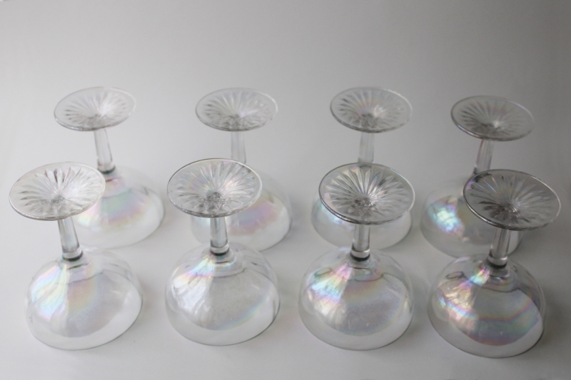 photo of vintage champagne / cocktail glasses set of 8, iridescent luster glass stemware #5