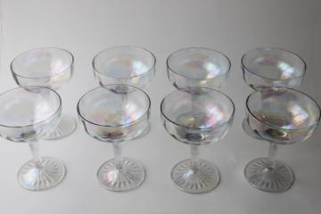 vintage champagne / cocktail glasses set of 8, iridescent luster glass stemware