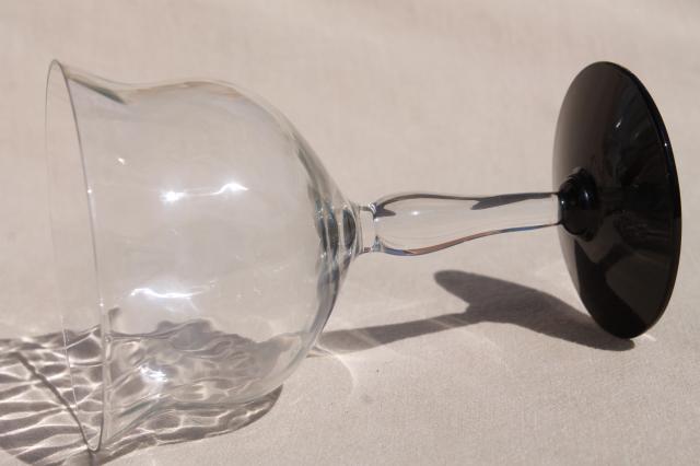 photo of vintage champagne glasses, Weston crystal clear optic pattern glasses w/ black glass foot #3