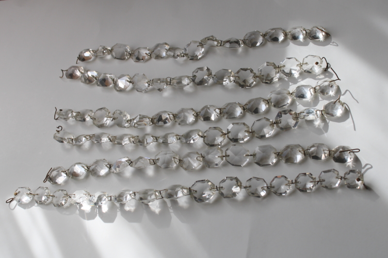 photo of vintage chandelier crystals, faceted gem shape beads swag strings, glass prisms garland #1