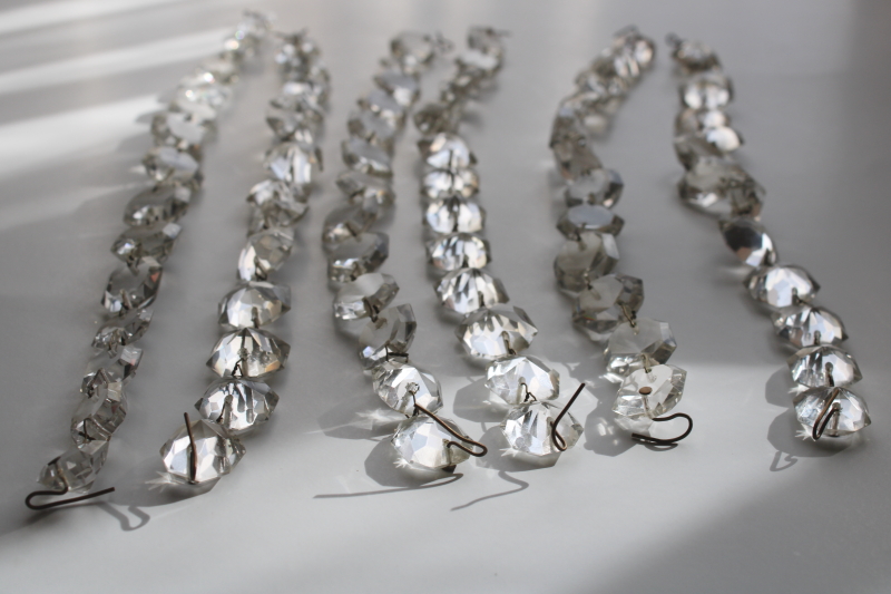 photo of vintage chandelier crystals, faceted gem shape beads swag strings, glass prisms garland  #2
