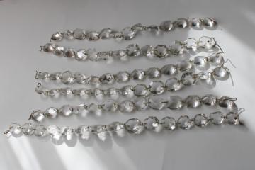catalog photo of vintage chandelier crystals, faceted gem shape beads swag strings, glass prisms garland 