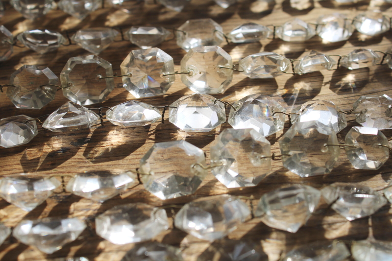 photo of vintage chandelier crystals swagging, strings of graduated faceted gem shape beads, glass prisms garland  #2