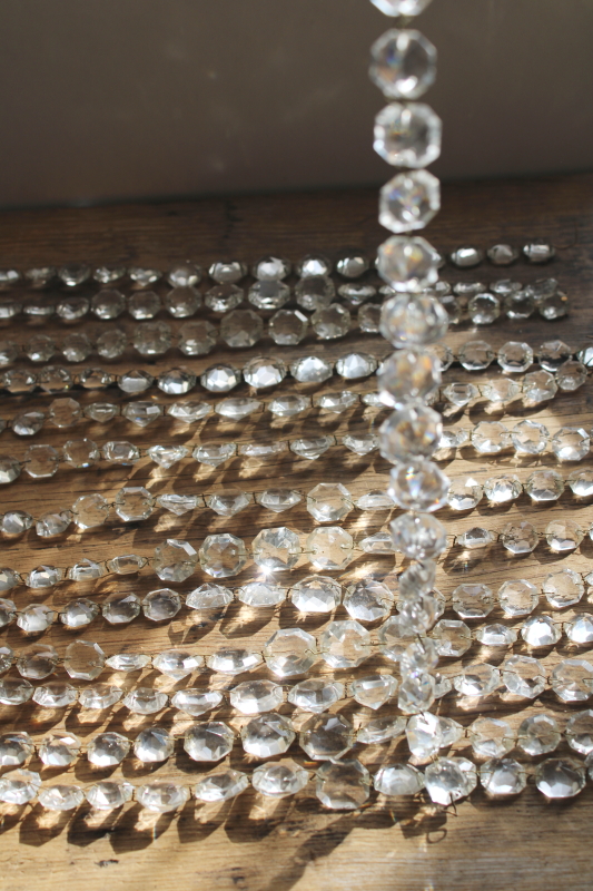 photo of vintage chandelier crystals swagging, strings of graduated faceted gem shape beads, glass prisms garland  #3