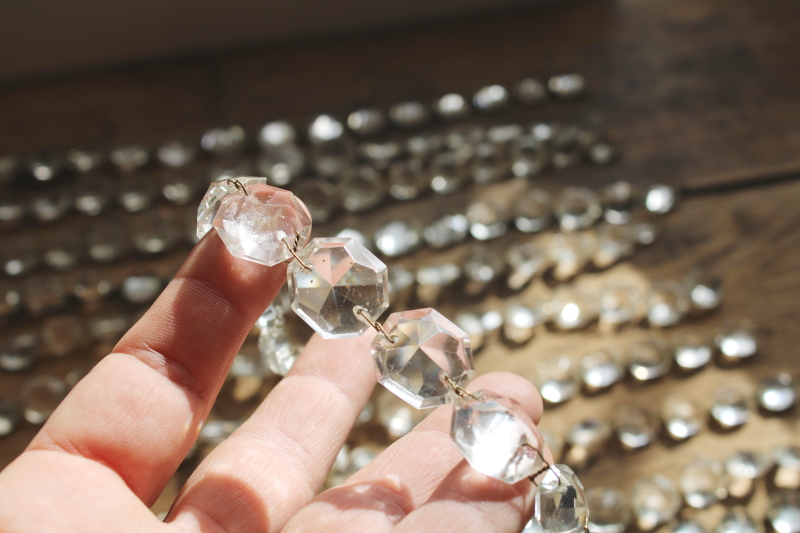 photo of vintage chandelier crystals swagging, strings of graduated faceted gem shape beads, glass prisms garland  #4