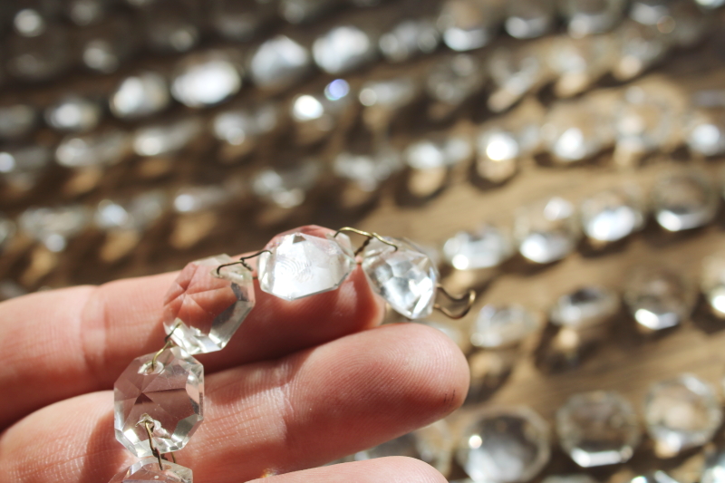 photo of vintage chandelier crystals swagging, strings of graduated faceted gem shape beads, glass prisms garland  #5